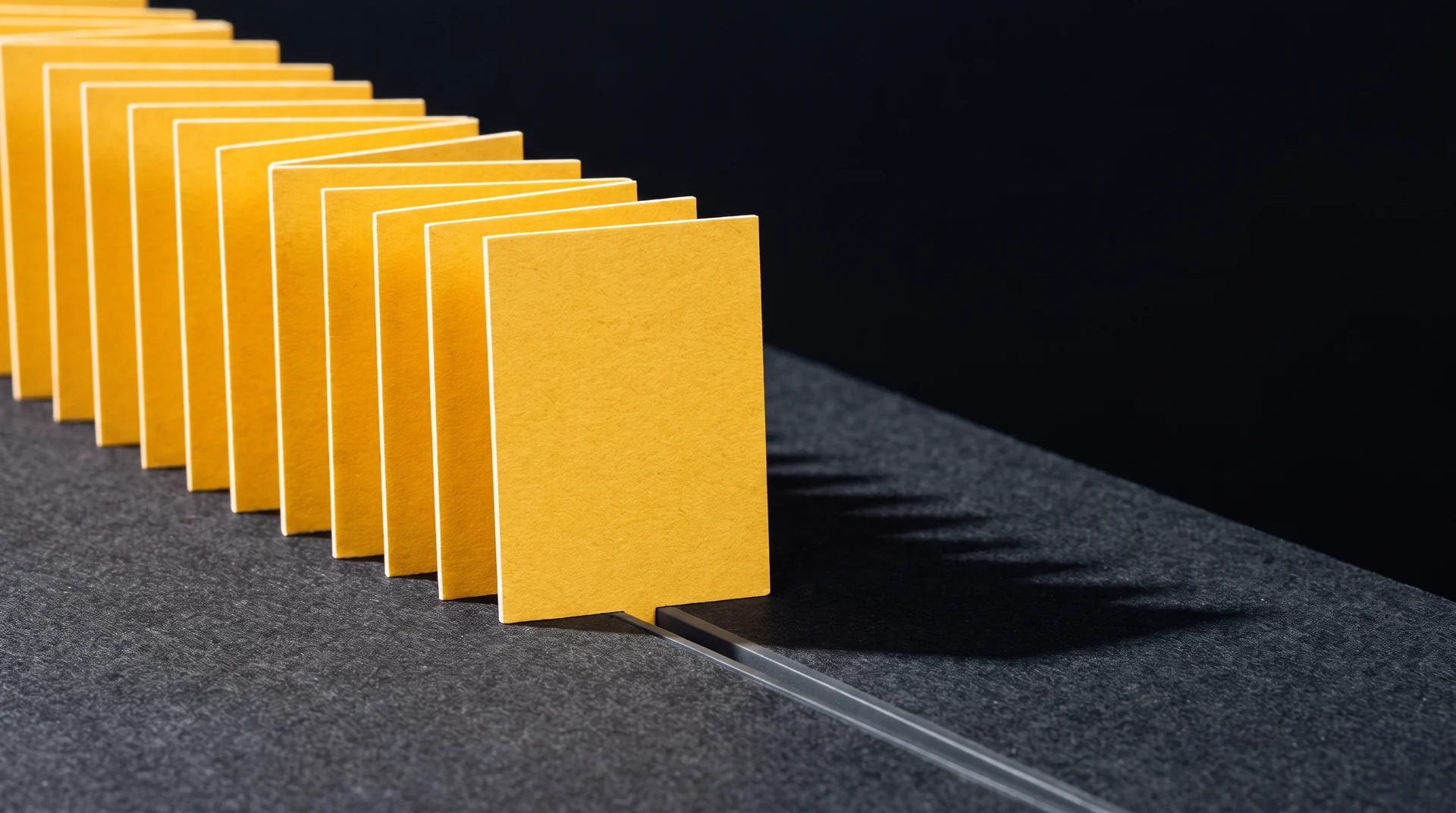 Tarjetas amarillas ordenadas de canto, como un fichero